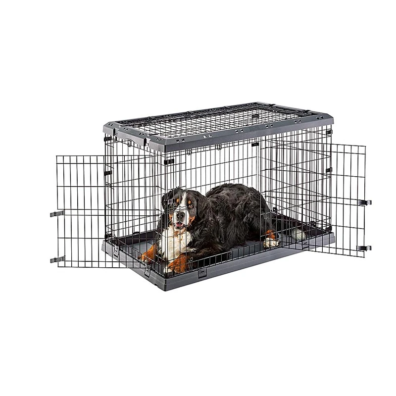 Ferplast Dog Crate Dog Cage Folding Cage for Giant Dogs, Chew Resistant Plastic Base Metal Cage, Divider and Wheels included, Double lock, 3 Doors, XL, 118 x 77 x h 83 cm.