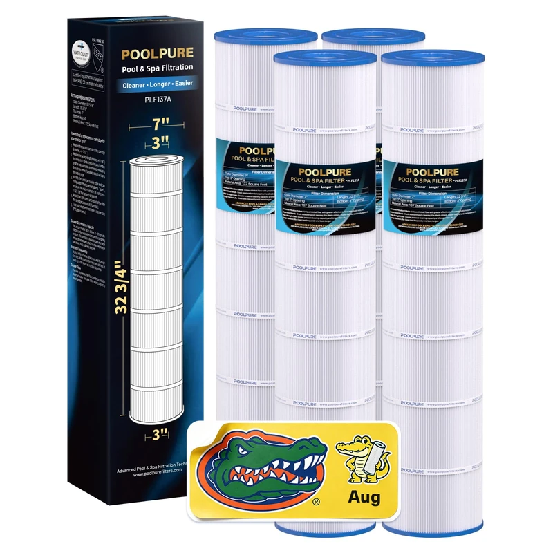 POOLPURE PLF137A Pool Filter Replaces PA137, Unicel C-7490, Filbur FC-1297,FC-6455, Hayward CX1380-RE, C-5500, C5520, SD-00368, APCC7251, 17-175-1339, 137 Sq.ft Filter Cartridge 4PACK