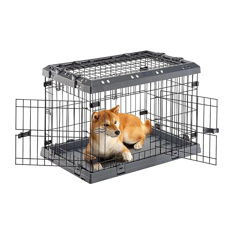 Ferplast Dog Crate Dog Cage Folding Cage for Small Dogs, Chew Resistant Plastic Base Metal Cage, Divider and Wheels included, Double lock, 3 Doors, S, 77 x 51 x h 55 cm.