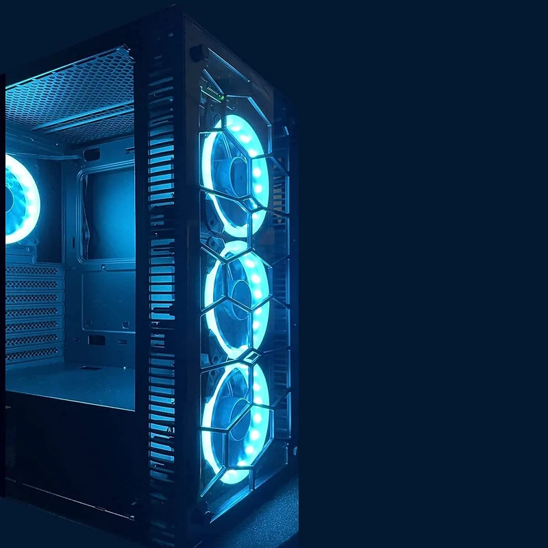 SaharaGaming P44 BLACK gaming tempered glasses case with fan & hub (4 x Pirate, Universal Hub)