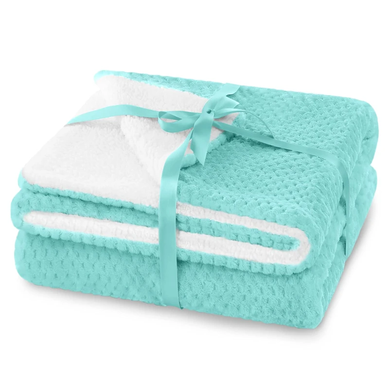 AmeliaHome Shleepy Cuddly Blanket 220 x 240 cm Delicate Quilted Sherpa Lambskin Look Turquoise