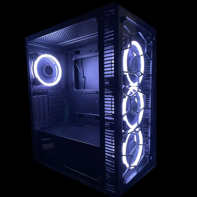 SaharaGaming P44 BLACK gaming tempered glasses case with fan & hub (4 x Pirate Duo Rings, Universal Hub)