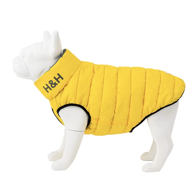 HUGO & HUDSON Reversible Dog Puffer Jacket, Windproof Water Resistant Coat, Yellow & Grey, M50