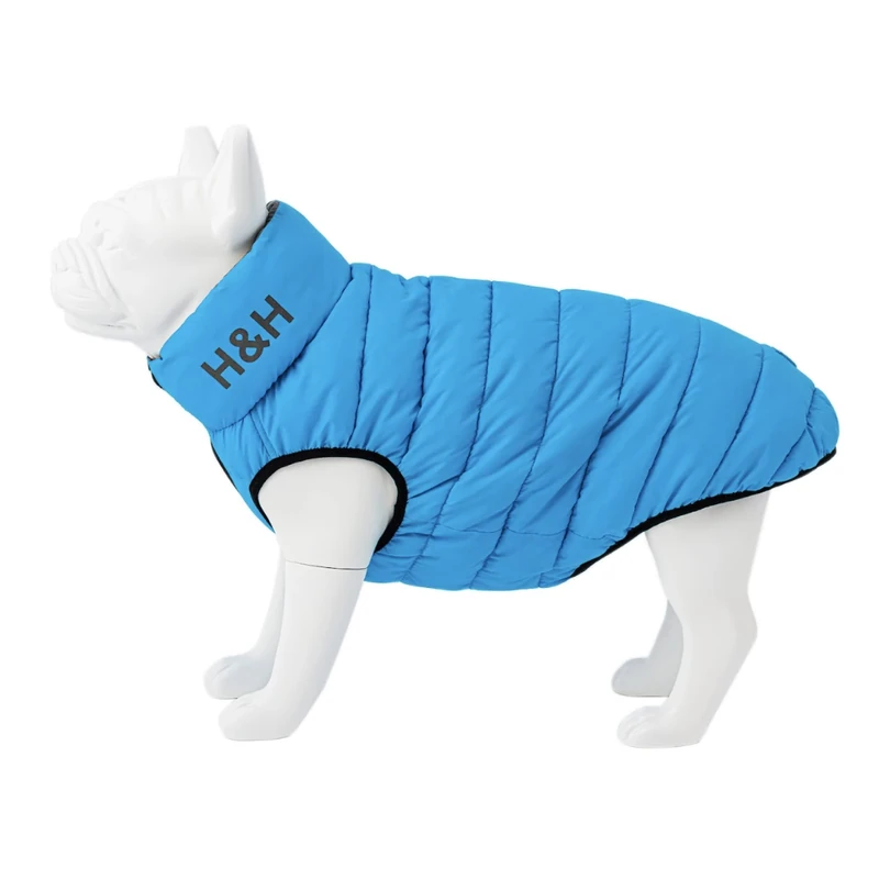 HUGO & HUDSON Reversible Dog Puffer Jacket, Windproof Water Resistant Coat, Light Blue & Grey, M50