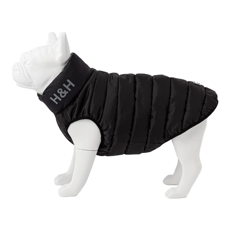 HUGO & HUDSON Reversible Dog Puffer Jacket, Windproof Water Resistant Coat, Black & Grey, L55