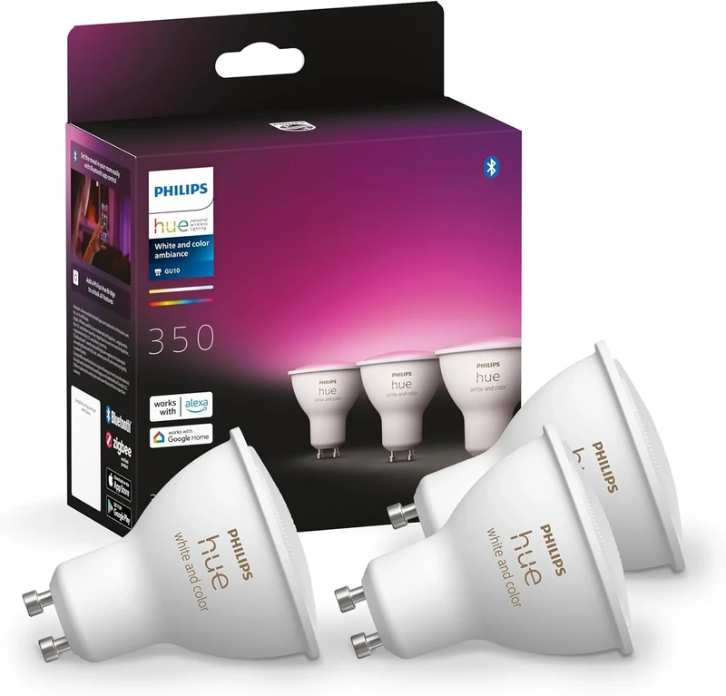 Philips Hue GU10 White & Colour 3-Pack Spotlight - 350 Lumens