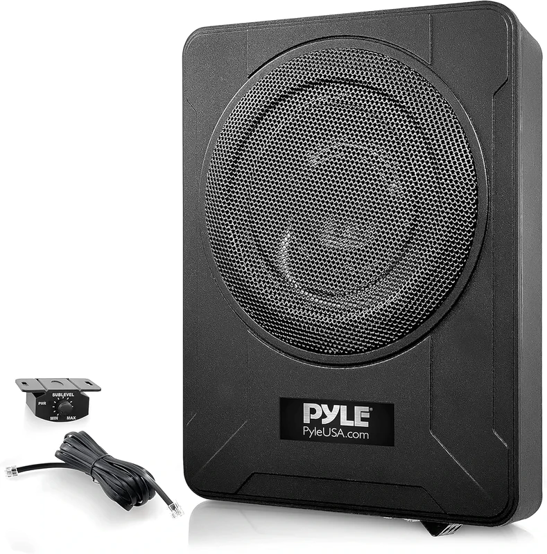 Pyle 20cm Underseat Car Subwoofer – 600W Active Subwoofer with Built-in Amplifier, Low & High-Level Inputs, Car Audio Speaker for Any Vehicle, Black