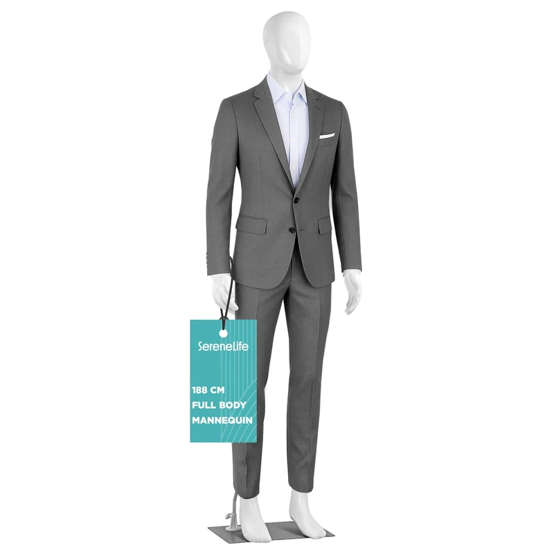 SereneLife Male Mannequin Body 185cm,Tall Full Body Shop Mannequin With Adjustable Head, Flexible Limbs And Detachable Design, Perfect For Clothing Stores, Boutiques, Exhibitions And More(White)
