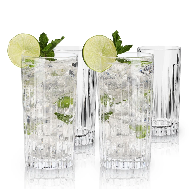 Viski Reserve European Highball Tumblers, 4 Lead-Free Crystal Cocktail Glasses, European Made Glassware, Set of 4, 14 Ounces (414 ml)