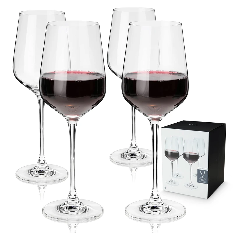 Viski Reserve European Crystal Bordeaux Glasses, 4 Lead-Free Crystal Red Wine Glasses, European Made Glassware, Stemmed Wine Glass Set, Set of 4, 21 Ounces
