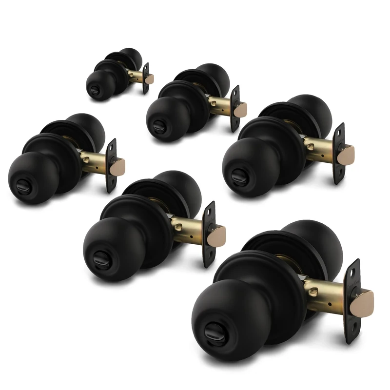 Copper Creek Matte Black Door Knobs - Round Colonial with Privacy Locking Function for Home Improvement - Interior Door Knobs Fits All Standard - Locking Door Knob for Bedroom & Bathroom - 6 Pack