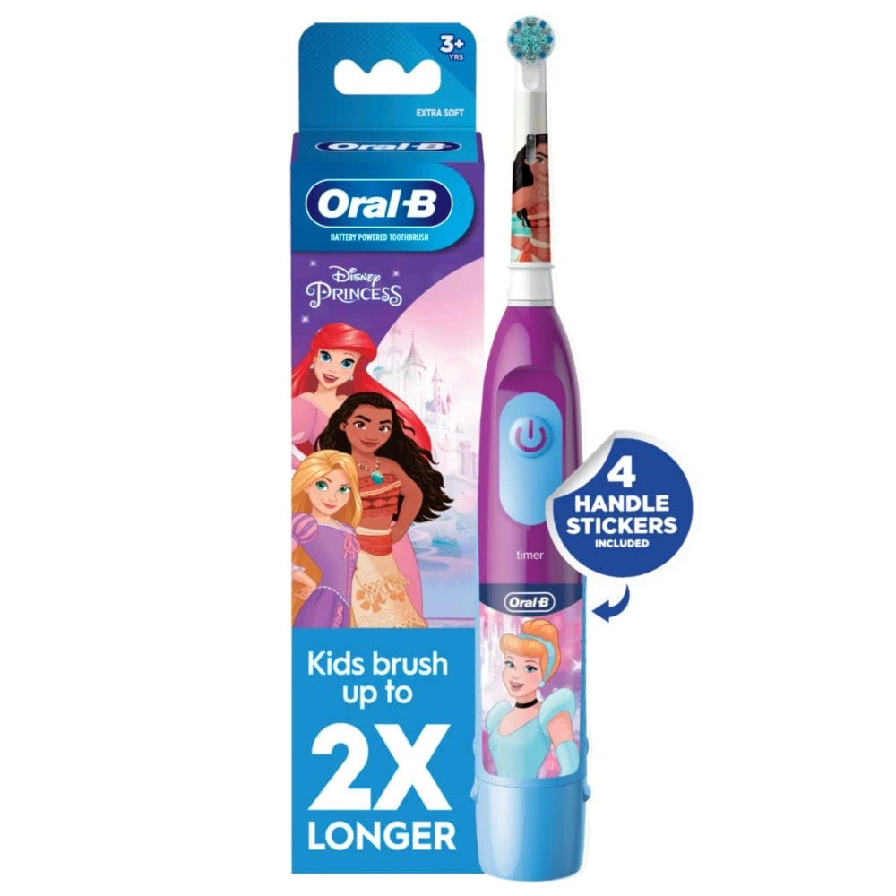 Oral-B Kid's Battery Toothbrush Featuring Disney Princess, for Kids 3+, Pink/Turquoise