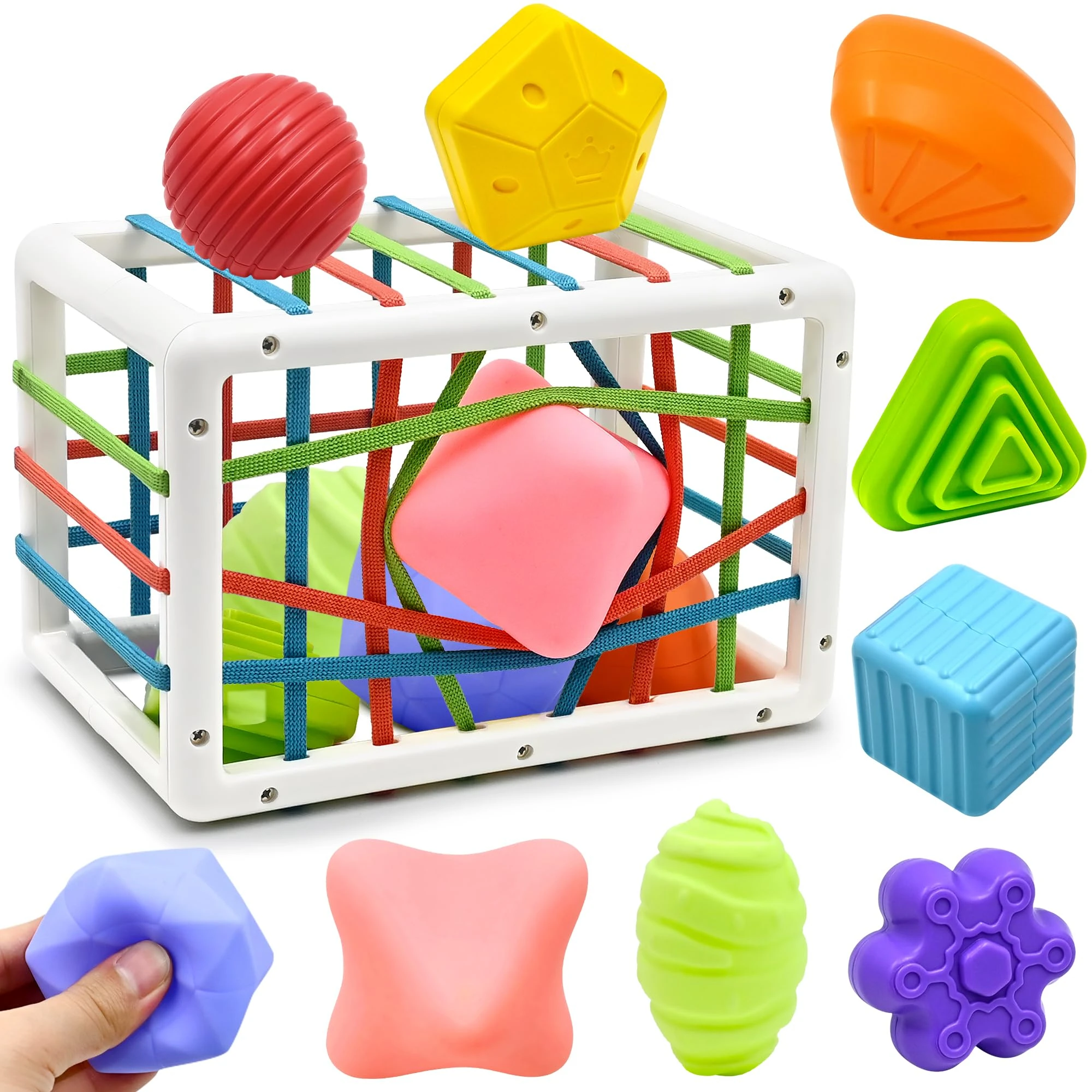 Montessori Toys for 1 Year old Boys Girls Gifts, Baby Brain Sensory Colorful Shape Sorters Cube & 3 Soft Silicone Balls Early Education Development Fine Motor Skill Toys for Toddler 12 18 Months