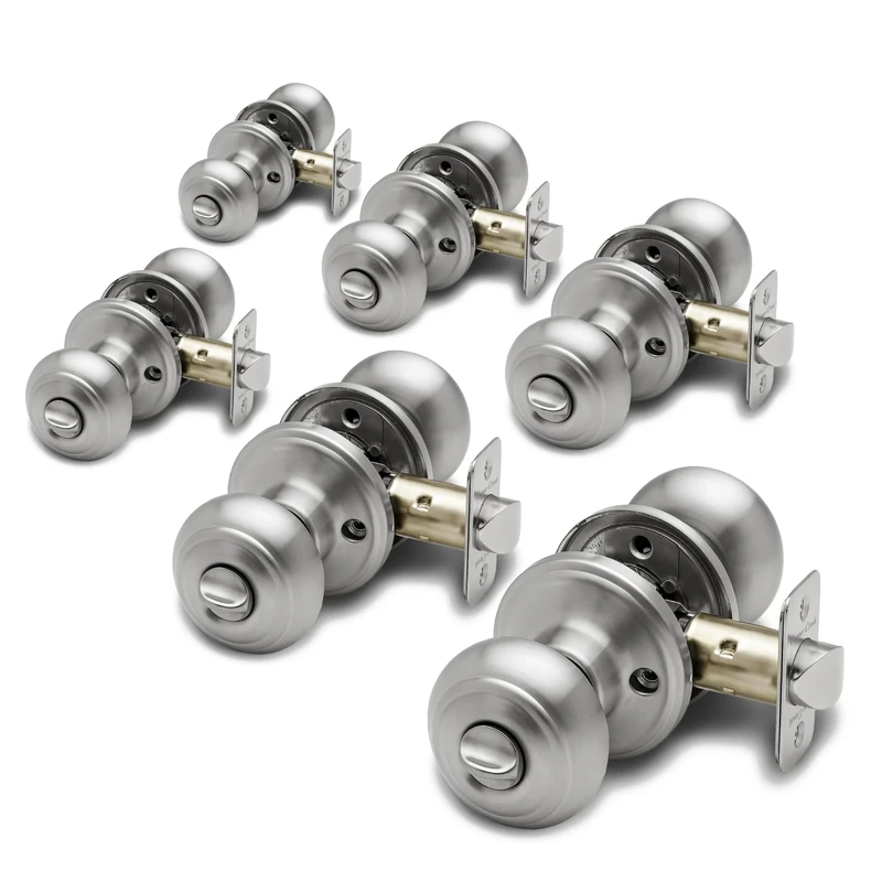 Copper Creek Colonial Privacy Interior Door Knob – ANSI Grade-3 Certified, Modern Heavy Duty Handle, Easy Install and Reversible for Bedroom, Bathroom and Closets – Satin Stainless (6 Pack)