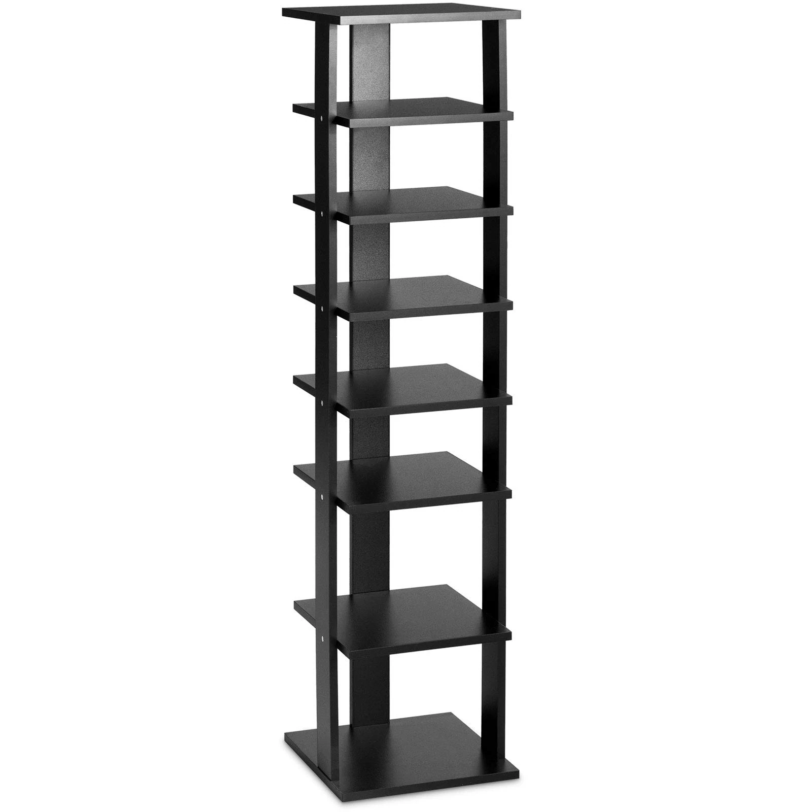 COSTWAY 7-Tier Shoe Rack, Freestanding Wooden Shoe Shelf Storage Stand, Single/Double Row Corner Shoes Organiser Unit for Home Hallway Entryway Closet (27 x 26 x 110cm, Black)