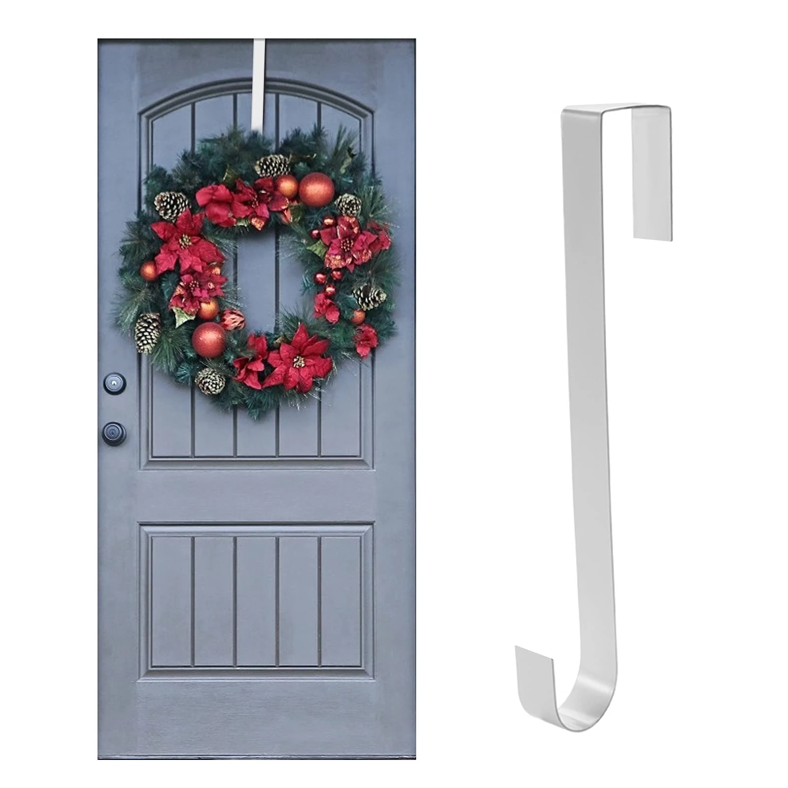 Jsdoin Christmas Wreath Door Hanger, 12.5 Inches Metal Front Door Wreath Hook for Christmas Home Office Wall Wedding Wreaths or Decorations (White, 1 Pack)