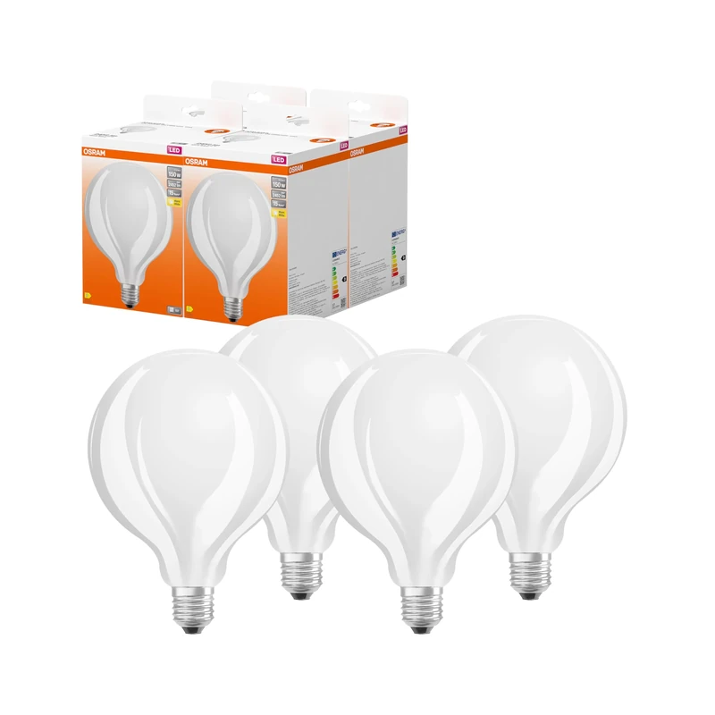 OSRAM LED Star GLOBE125, Matte Filament LED lamp in Globe Shape with 125mm Diameter, E27 Base, Warm White (2700K), 2452 Lumen, Replaces Conventional 150W Bulbs, Pack of 4