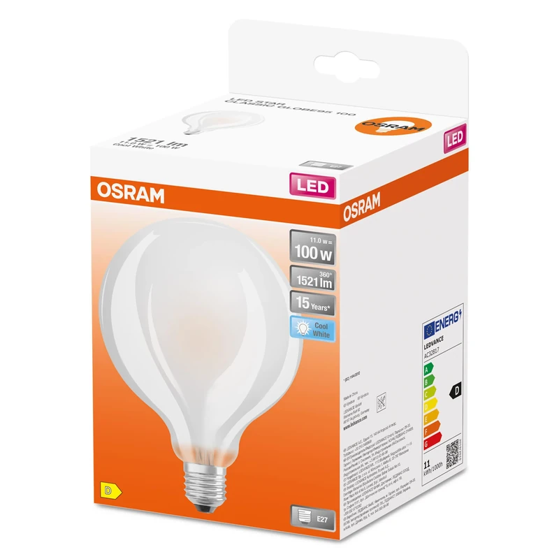 OSRAM LED Star GLOBE95, Matte Filament LED lamp in Globe Shape with 95mm Diameter, E27 Base, Cool White (4000K), 1521 Lumen, Replaces Conventional 100W Bulbs, Pack of 6 - Image 1