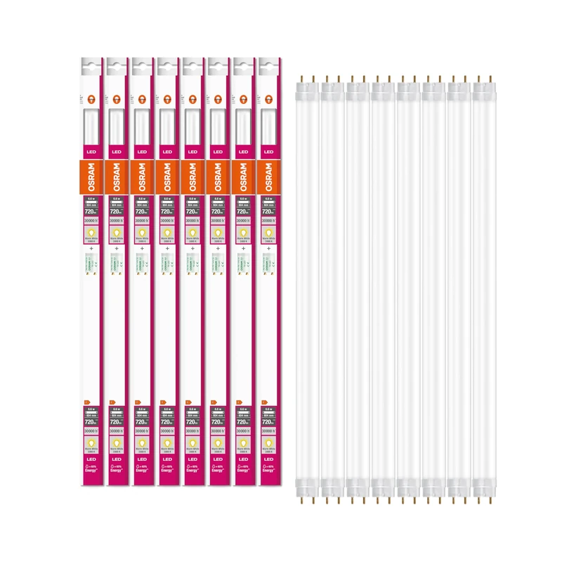 OSRAM LED tube Substitube Pure with G13 base, length: 0.6 meter, warm white (2700K), 6.6W, replacement for classic 18W fluorescent tubes, 8-pack