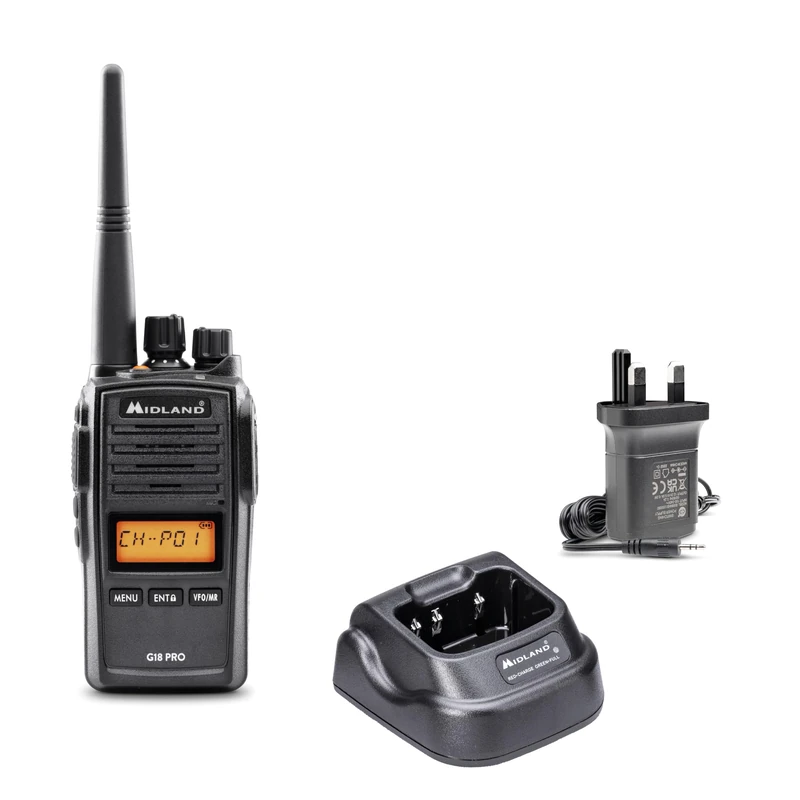 Midland - Walkie Talkie G18 PRO, 2 Way Radio with 99 PMR446 Channels, Military Standard MIL-STD-810G, IP67 Waterproof - 12Km Range Walkie Talkies, 22H Battery Life, Scrambler and Compander Function