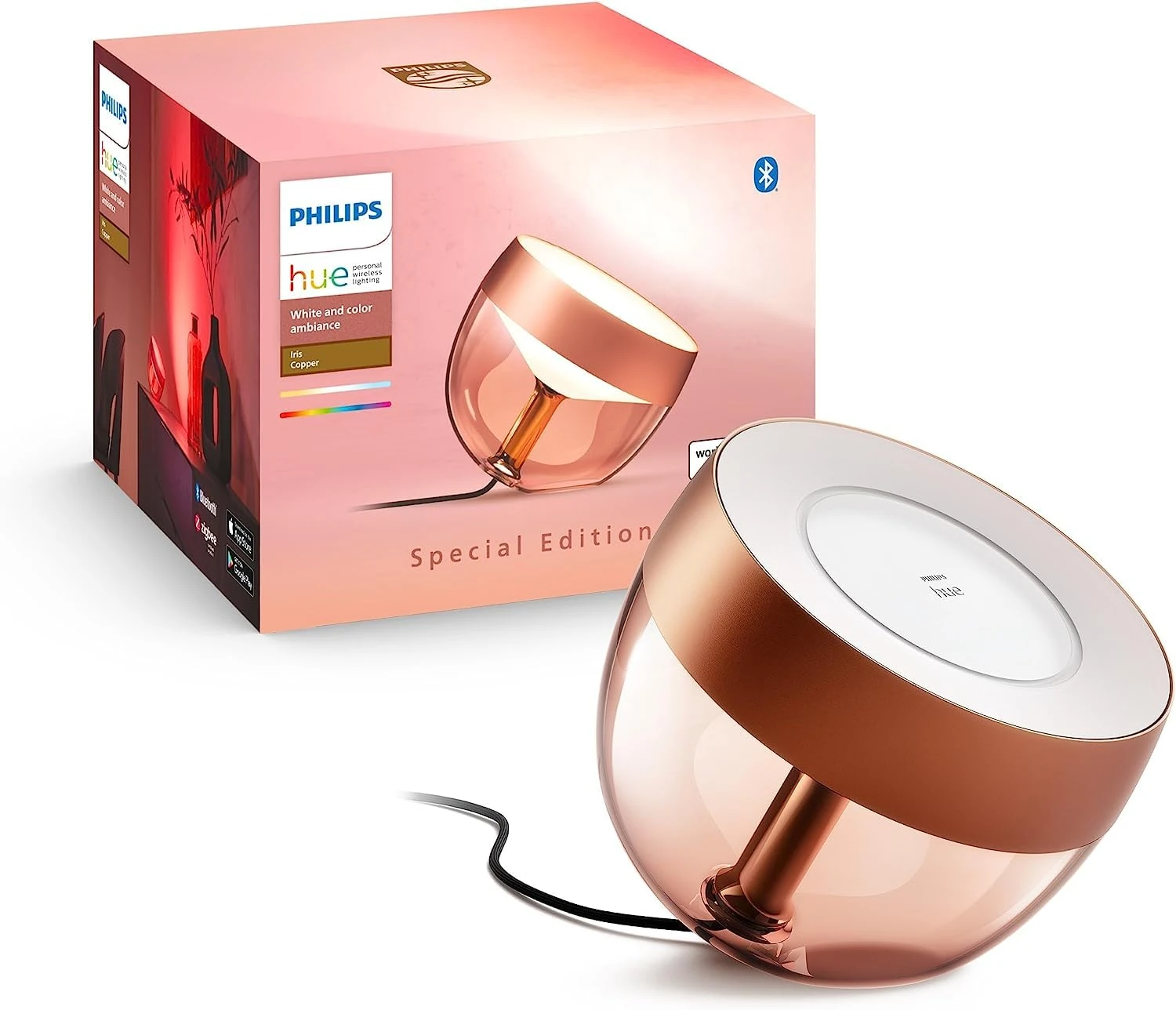 Philips Hue Iris White and Colour Ambiance Smart Table Light v4 [Copper] with Bluetooth. Works with Alexa, Google Assistant and Apple Homekit
