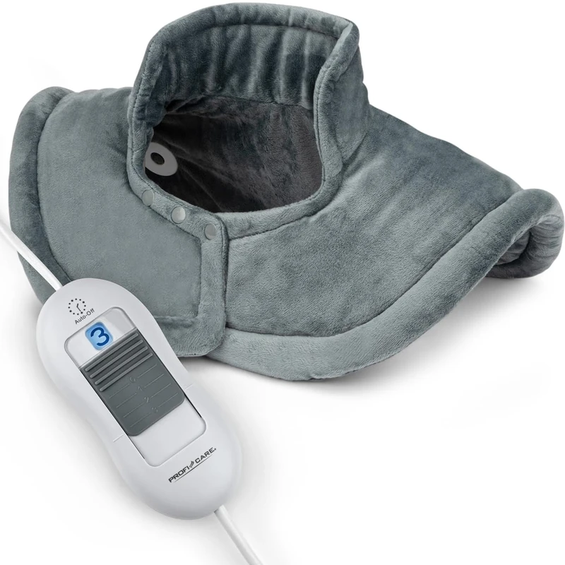 ProfiCare PC-SNH 3097 Shoulder/Neck Heating Pad, Long-Lasting and Soothing Warmth, Ideal Alternative to Heating Pad, Extra Soft Surface, 3 Temperature Levels, Adjustable, Grey, 52 x 50 cm
