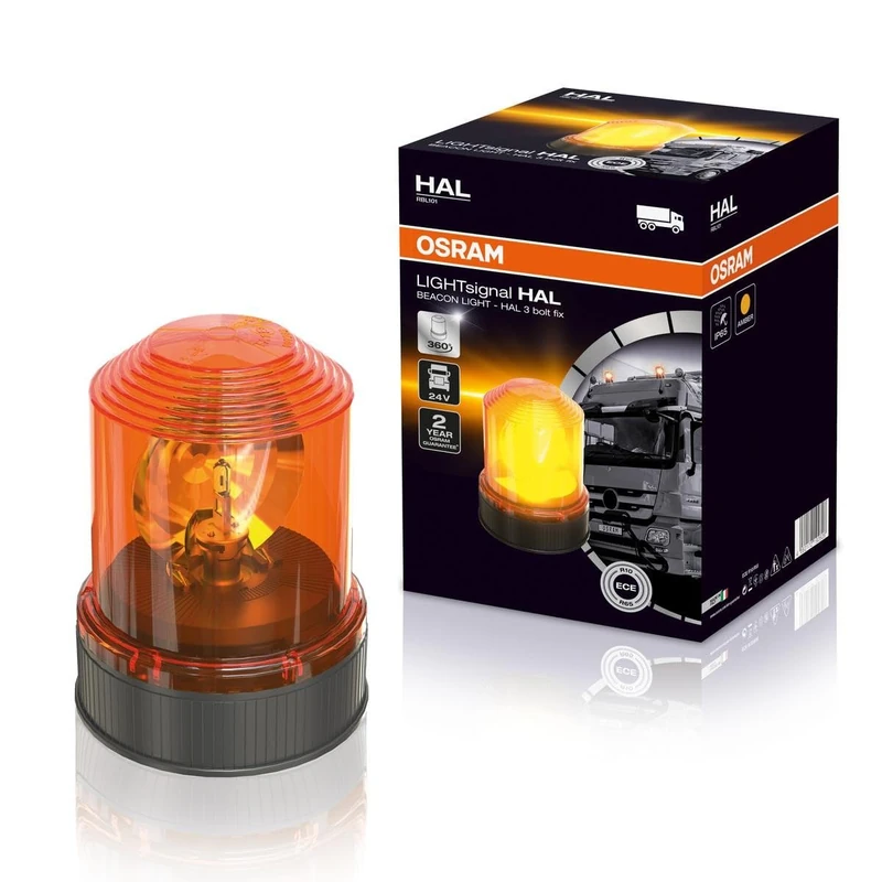 OSRAM LIGHTsignal HALOGEN BEACON LIGHT, rotating beacon, 360°, aber flashing light, street-legal warning light for trucks and commercial vehicles with 3-bolt fixation - Image 1