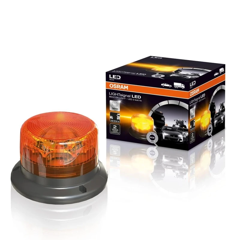 OSRAM LIGHTsignal LED BEACON LIGHT, LED rotating beacon, 360°, amber flashing light, street-legal warning light for cars, trucks and commercial vehicles with 3-bolt fixation