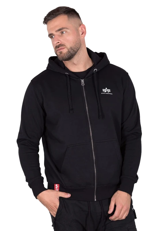 Alpha Industries Basic Zip SL Hooded Sweat for Men Black
