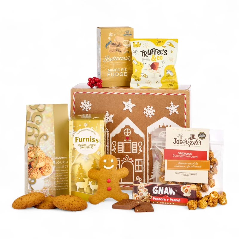 Thornton and France The Christmas Gingerbread Gift Box Hamper | Non-Alcoholic Gift Basket With Biscuits & Chocolates | 7 Delicious Items