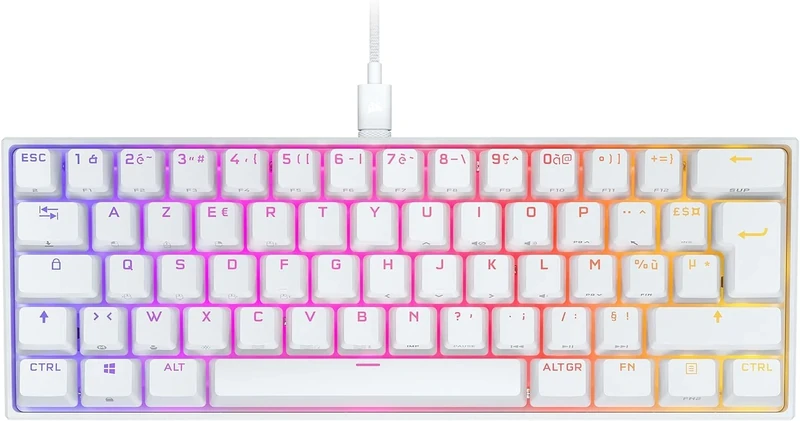 Corsair K65 RGB Mini 60% Wired Mechanical Gaming Keyboard - Linear Switch Cherry MX RED - PBT Double-Shot Keys - iCUE Compatible - QWERTY UK - PC, Mac, Xbox - White