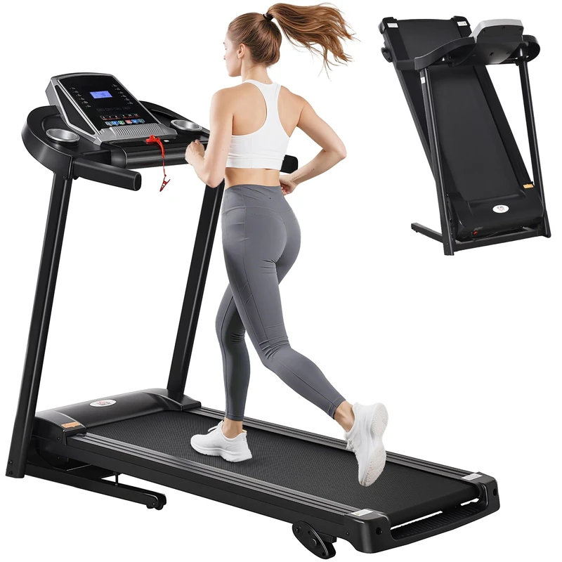 HOMCOM Folding Treadmill, 2.0HP Incline Treadmill Running Machine, 12.8 km/h, with LED Display, Manual Incline, 12 Preset Programs, Drink & Phone Holder for Home Gym Fitness
