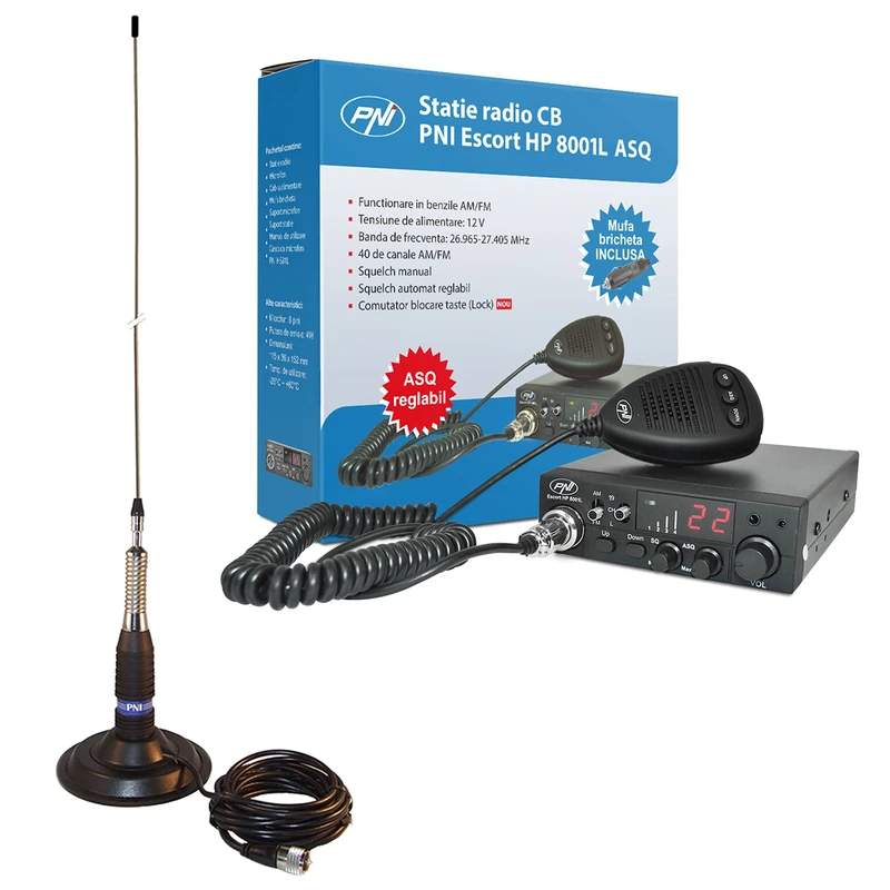 CB Radio PNI ESCORT HP 8001L ASQ with headphones PNI HS81 + CB Antenna PNI ML160 with magnet 145mm, length 155 cm