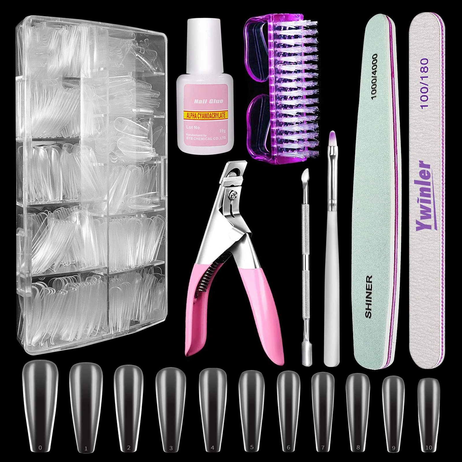 Clear Nail Tips, Beainfir 500pcs False Nail Tips and Glue Ballerina Fake Nails Stick on nails Artificial Fake Nails With Box Full Cover False Nails Accessories