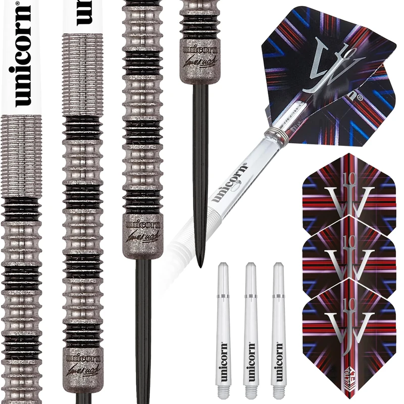 Unicorn Steel Tip Professional Darts Set | James 'The Machine' Wade Premier | 90% Natural Tungsten Barrels | 23 g
