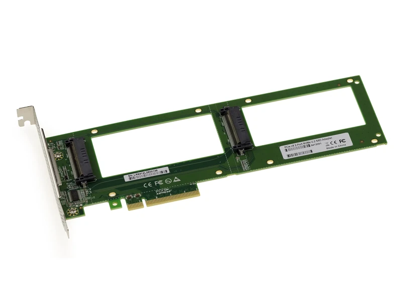 KALEA-INFORMATIQUE PCIe x8 PCIe 3.0 controller card for 2 SSD PCIe NVMe U.2 U2 68-pin SFF-8639. Cordless, direct board mounting