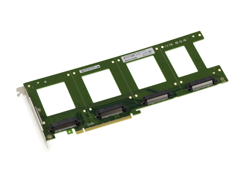 KALEA-INFORMATIQUE PCIe x16 PCIe 3.0 card for 4 SSD PCIe NVMe U.2 U2 68-pin SFF-8639. Direct board mounting without cables. - Image 1