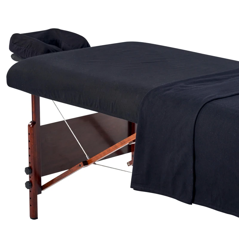 Master Massage Flannel Set of 3 Covers, Fitted Sheet, Pillow Case for Massage Table, Salon, Cotton, Black