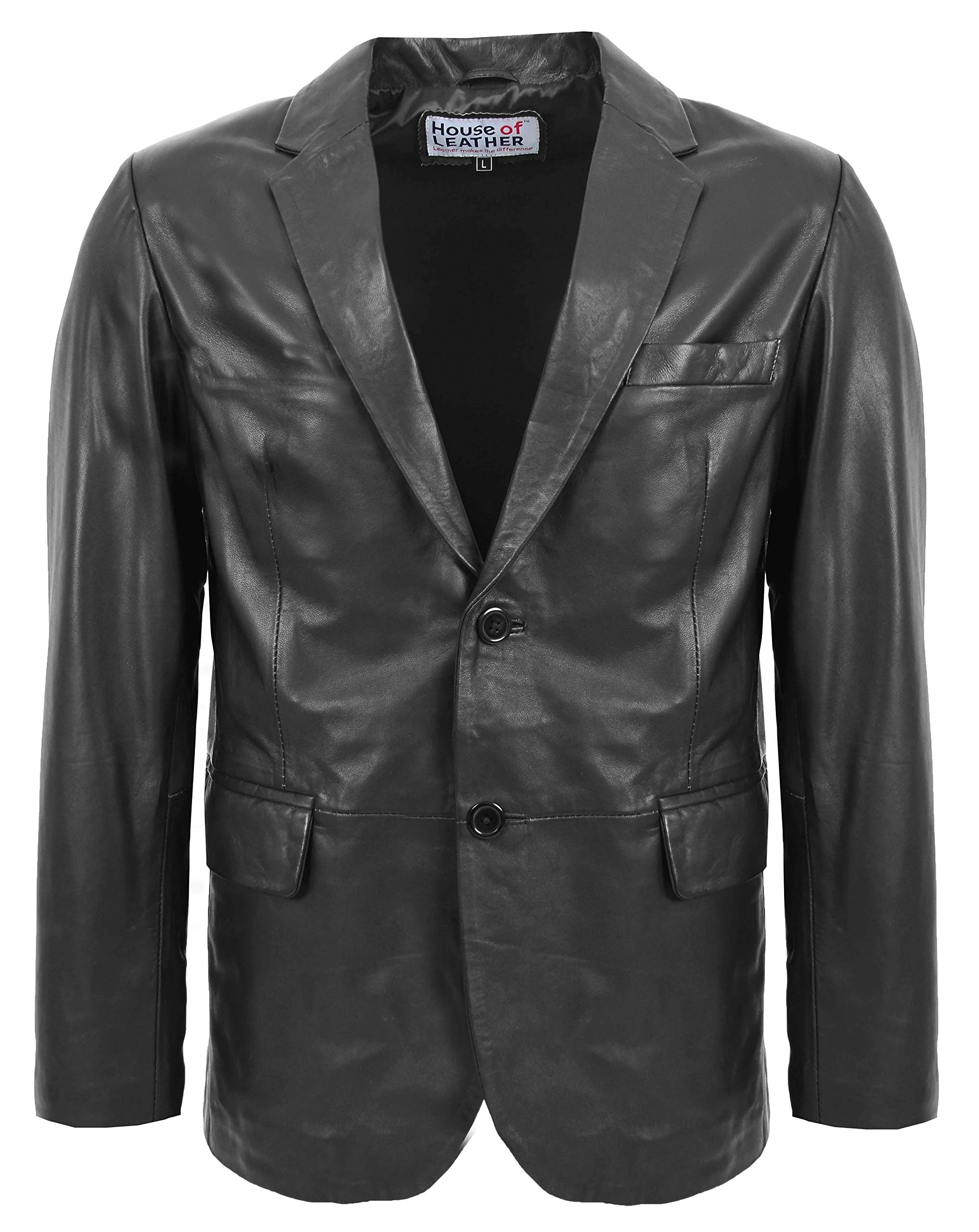 Mens Real Leather Blazer Two Button Jacket Zavi (3XL, Black)
