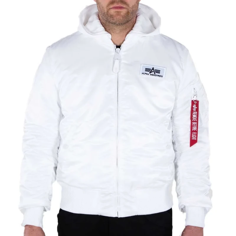 Alpha Industries MA-1 ZH Back Print Bomber Jacket for Men White/Black