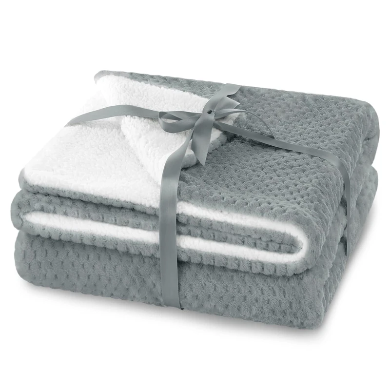 AmeliaHome Cuddly Blanket 220 x 240 cm Delicate Quilted Sherpa Lambskin Look Blanket Shleepy Steel