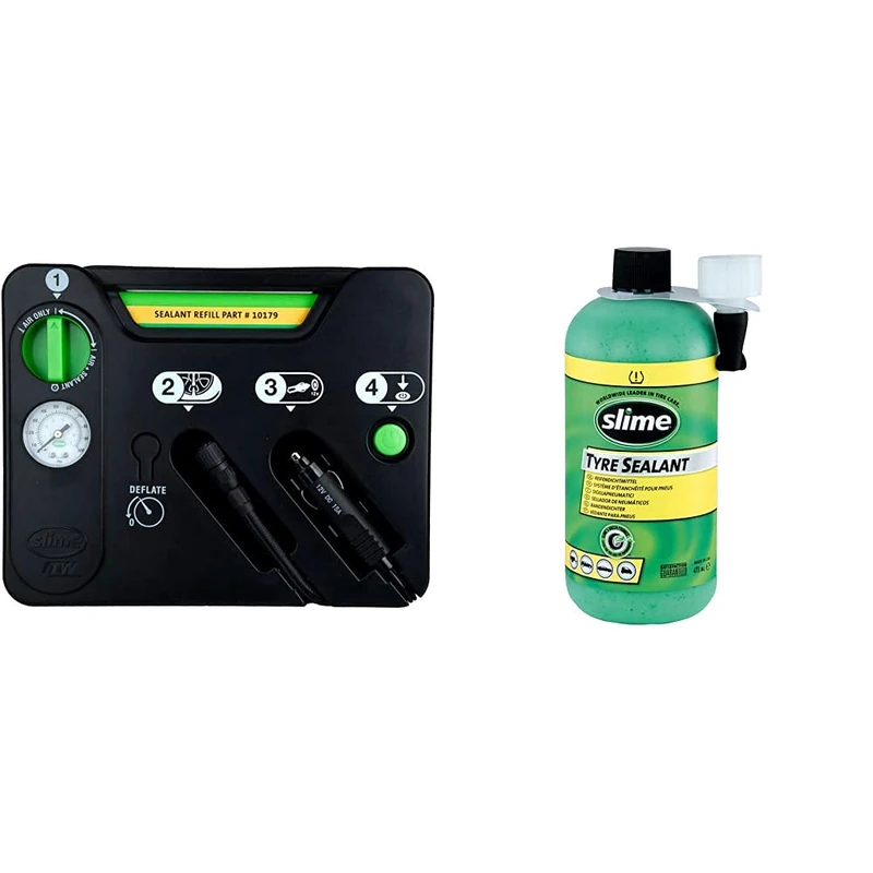Slime 50129 Flat Tyre Puncture Emergency Kit, Includes Sealant and Tyre Inflator Pump, 10 Min Fix & 10125 Flat Tyre Puncture Repair Sealant, Smart Repair Kit Refill, 473 mL (16oz) Bottle, Green