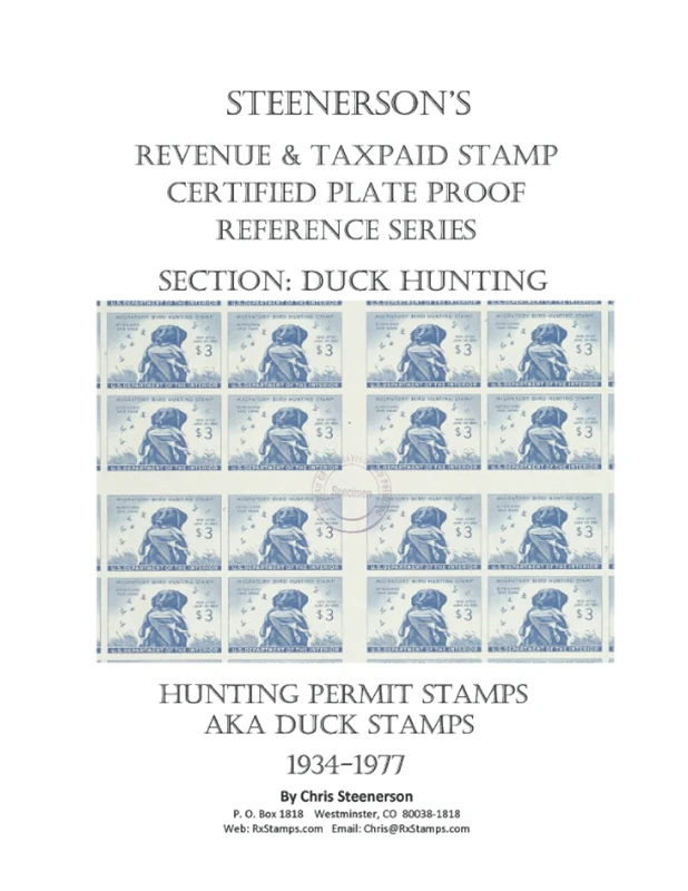 Steenerson's Revenue & Taxpaid Stamp Certified Plate Proof Reference Series – Federal Duck Hunting Permit Stamps