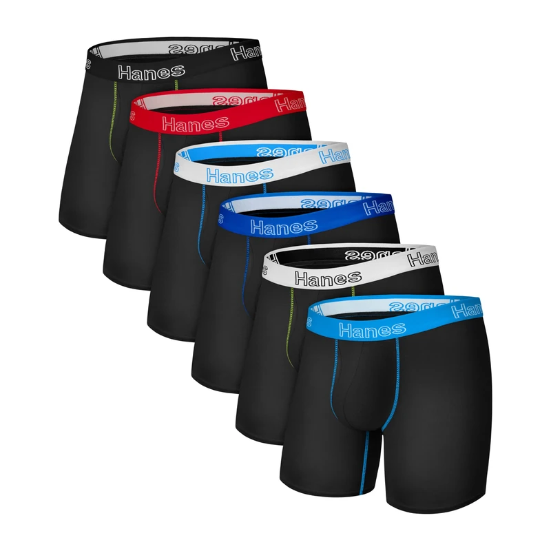 Hanes Men's Boxer Briefs, Cotton Stretch Moisture-Wicking Underwear, Multi-Pack, Black, Small - Image 1