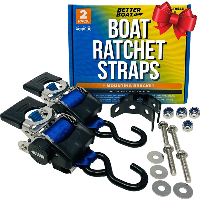 Boat Retractable Ratchet Straps Tie Down Strap to Trailer and Transom 2" x 43"