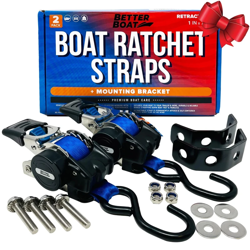 Boat Retractable Ratchet Straps Tie Down Strap to Trailer and Transom 1" x 72"