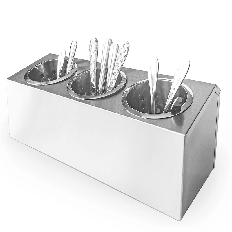 overstockedkitchen Flatware Organizers Stainless Steel Cylinder Flatware Silverware Utensil Holder Organizer Caddy (3 holes)