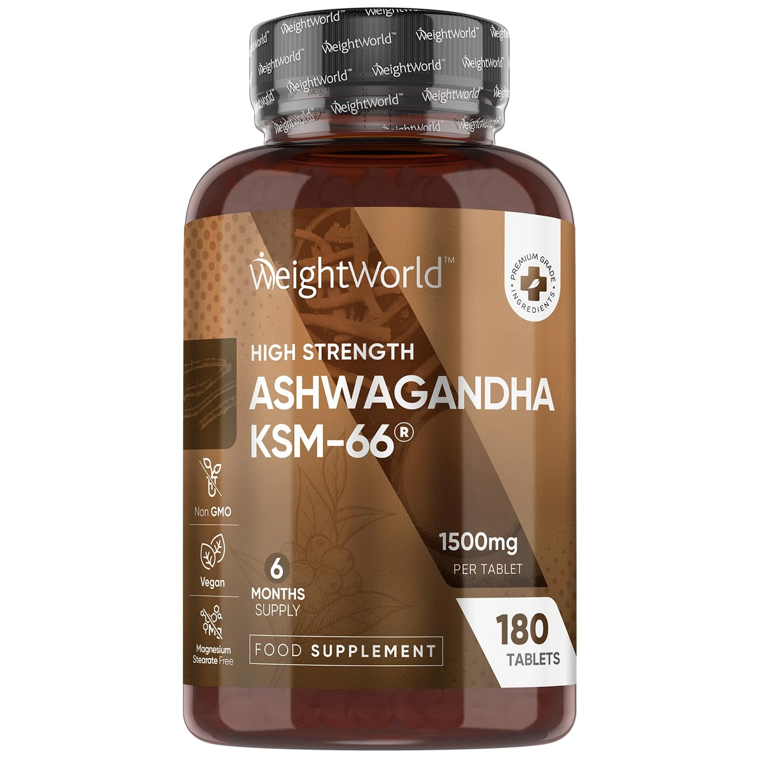 Ashwagandha KSM-66 1500mg - 6 Months Supply - 180 Tablets - 1 Tablet per Day - Easy to Swallow - Ashwagandha Supplement for Men & Women - Vegan, Non-GMO & Magnesium Stearate-Free