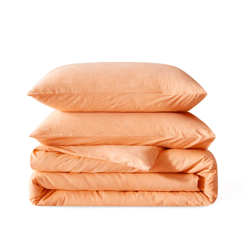 BFS HOME Stonewashed Cotton/Linen King Duvet Cover, 3-Piece Comforter Cover Set, Breathable and Skin-Friendly Bedding Set (Orange, King)