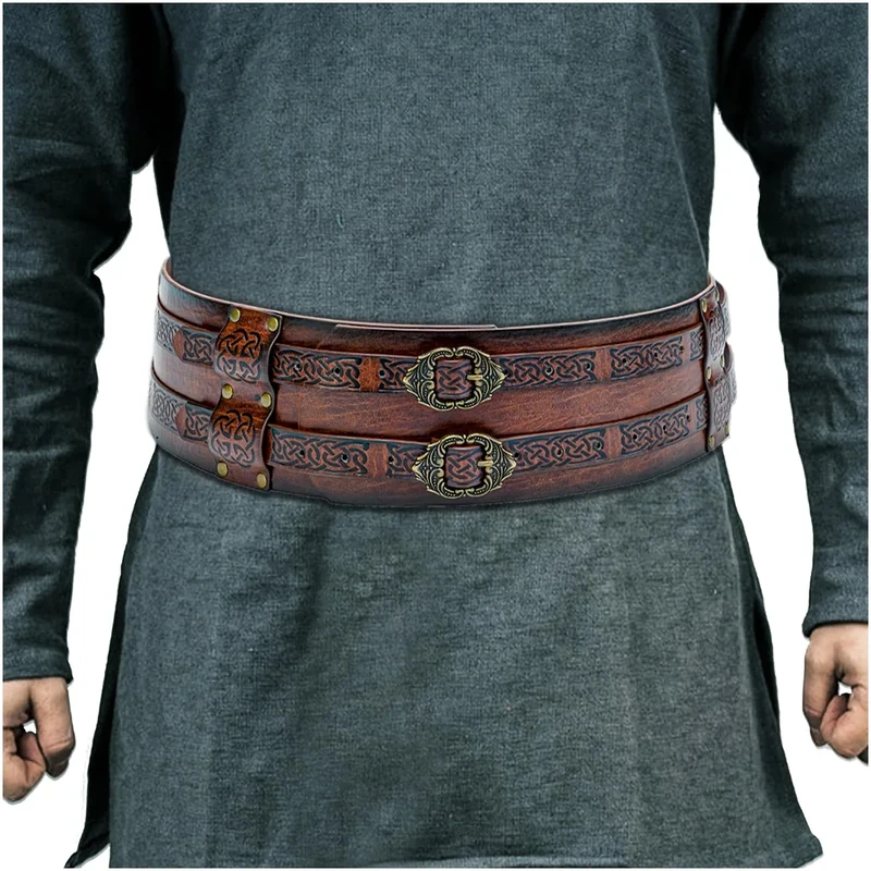 HiiFeuer Viking Wide Belt, Medieval Faux Leather Armor Belt Knight Corset Belt, LARP Costume (Brown)